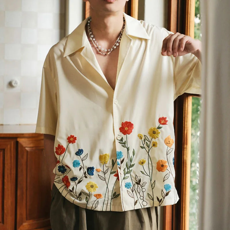 Herrskjorta Button Up Blommig 1