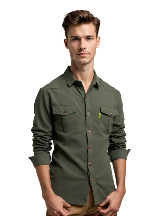 Herrskjorta Casual Worker Stil 100% Bomull Med Funktionella Fickor 0