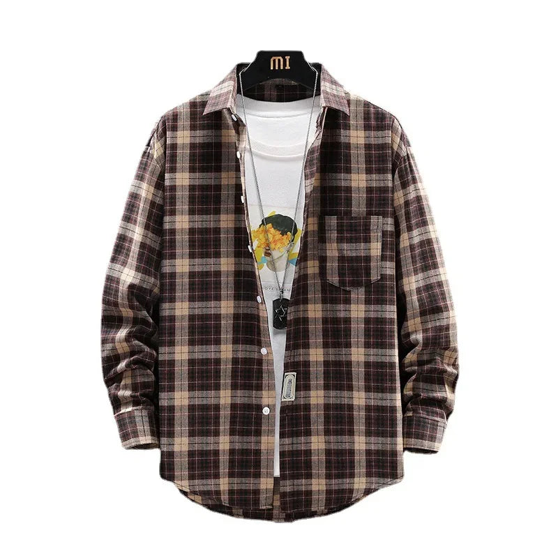 Herrskjorta Långärmad Rutig Casual Andningsbart Tyg 0