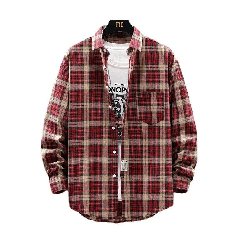 Herrskjorta Långärmad Rutig Casual Andningsbart Tyg 1