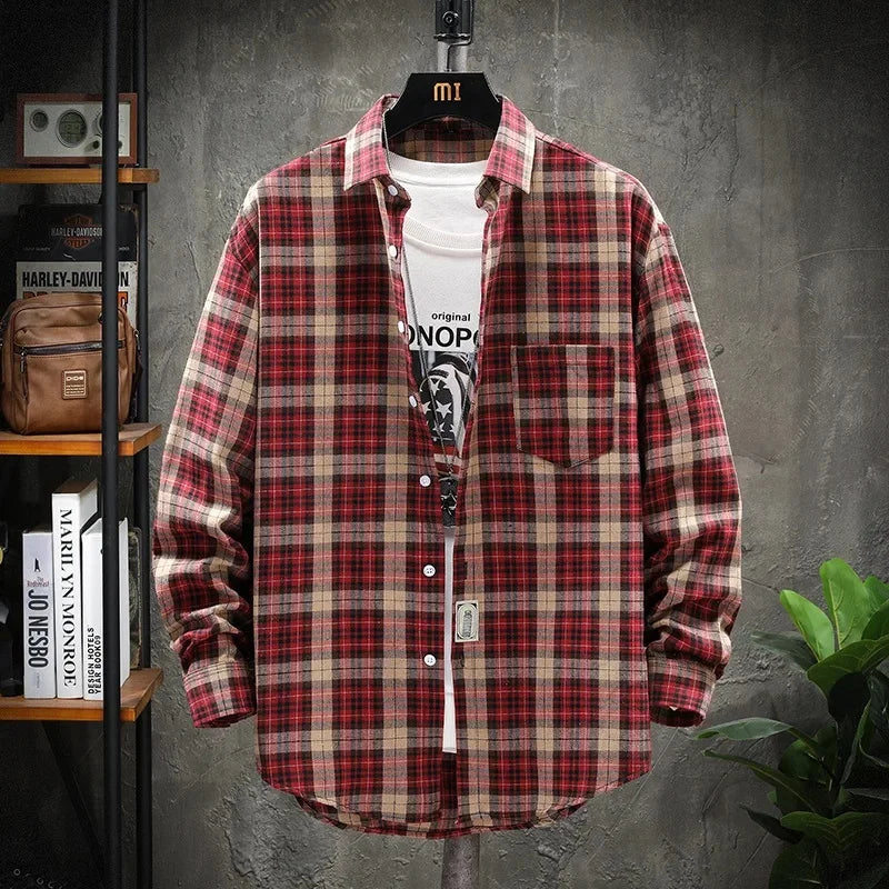 Herrskjorta Långärmad Rutig Casual Andningsbart Tyg 6