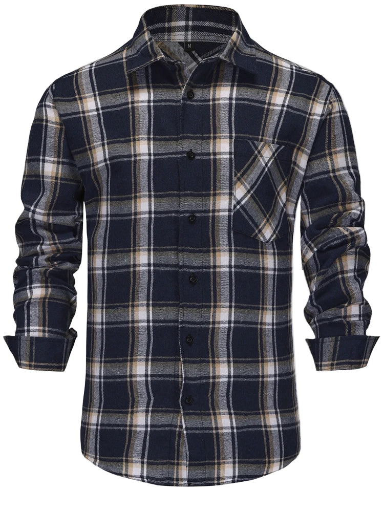 Herrskjorta Långärmad Rutig Ren Bomull Flanell 0