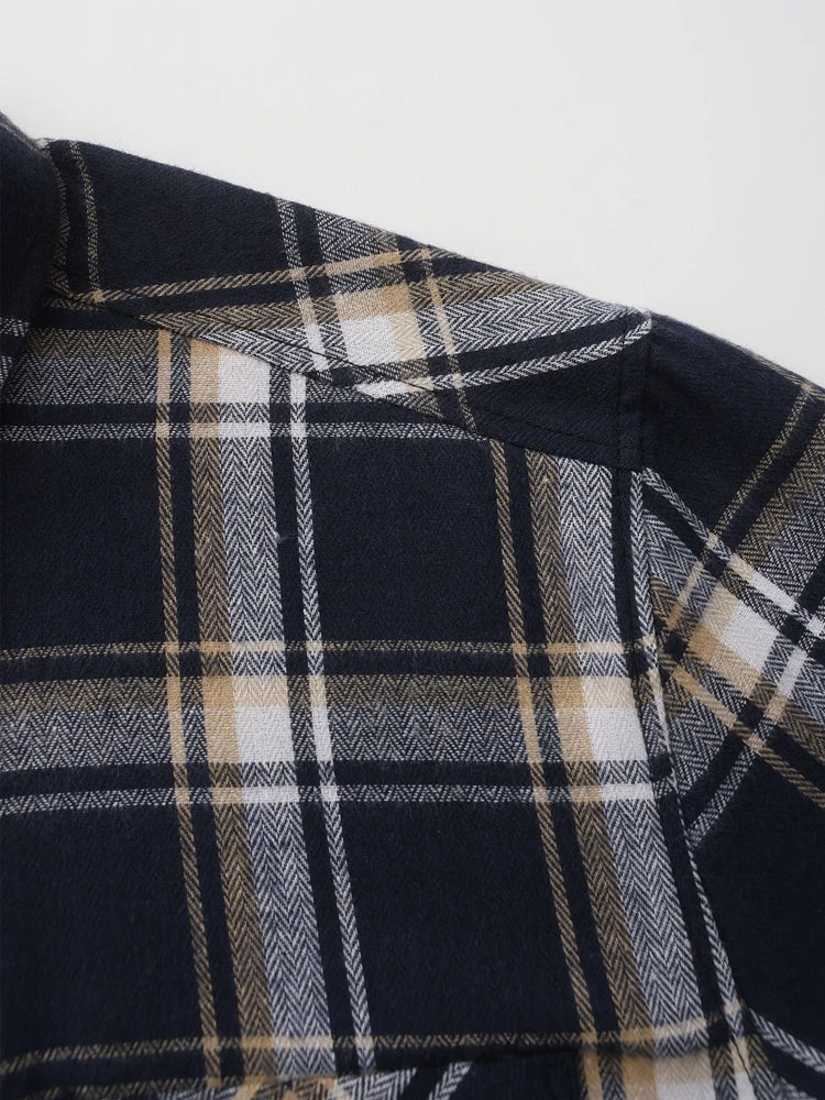 Herrskjorta Långärmad Rutig Ren Bomull Flanell 3