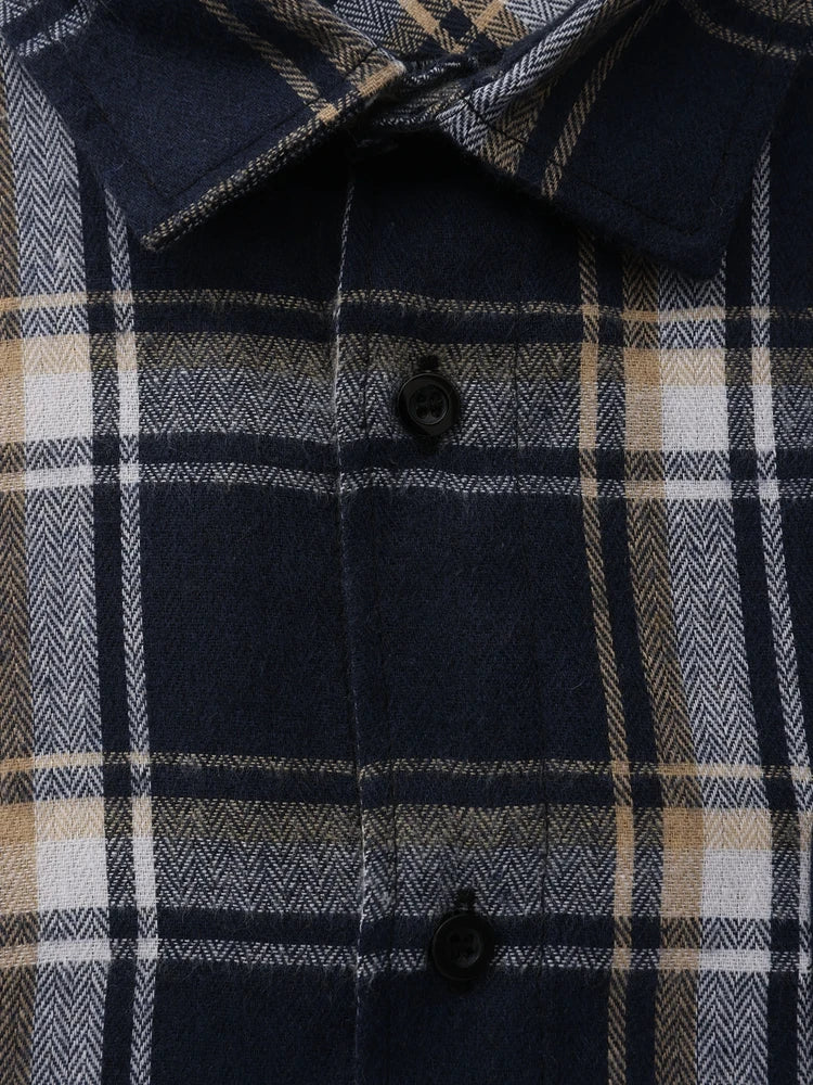 Herrskjorta Långärmad Rutig Ren Bomull Flanell 4