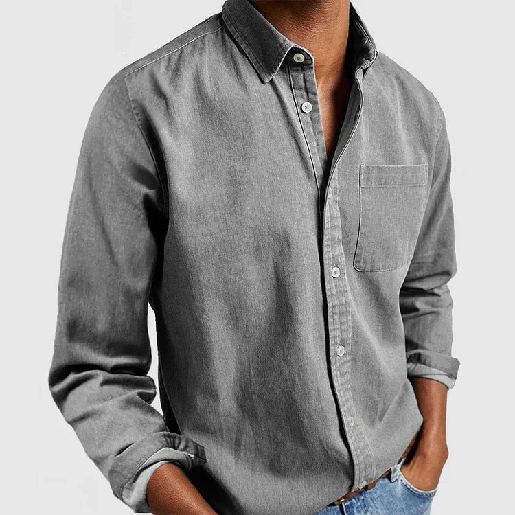Herrskjorta Långärmad med Lapelkrage Modern Stil 2