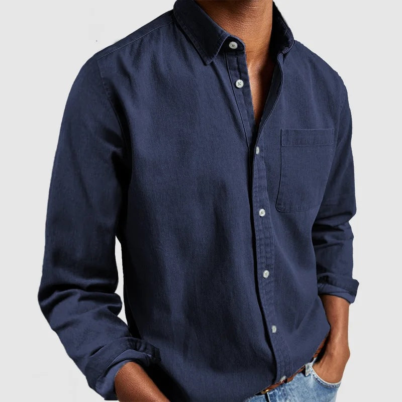 Herrskjorta Långärmad med Lapelkrage Modern Stil 4