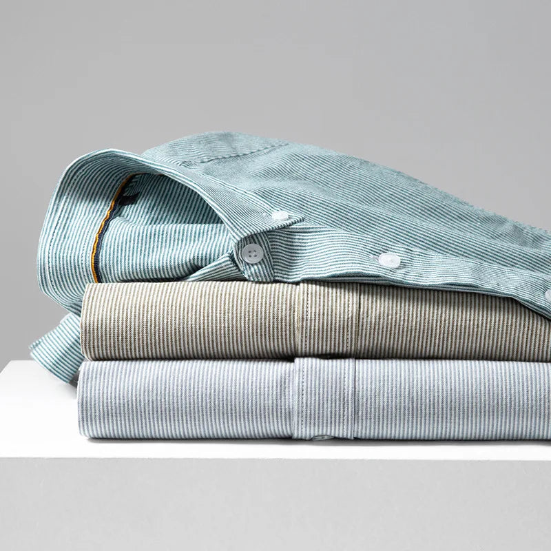 Herrskjorta Oxford Slim Fit Med Tunna Ränder 3