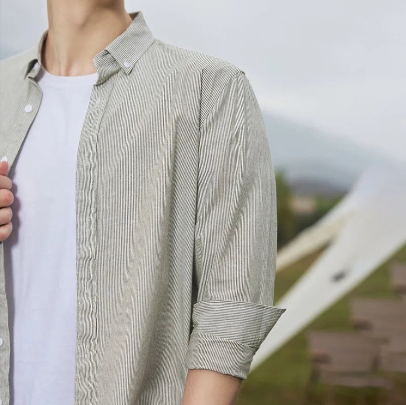 Herrskjorta Oxford Slim Fit Med Tunna Ränder 6