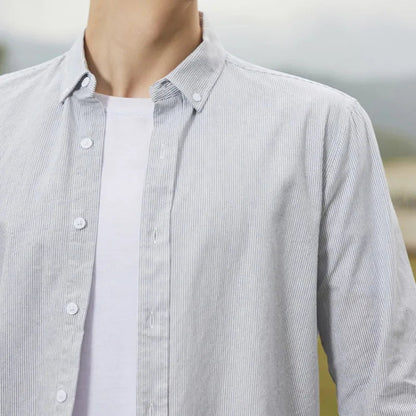 Herrskjorta Oxford Slim Fit Med Tunna Ränder 7