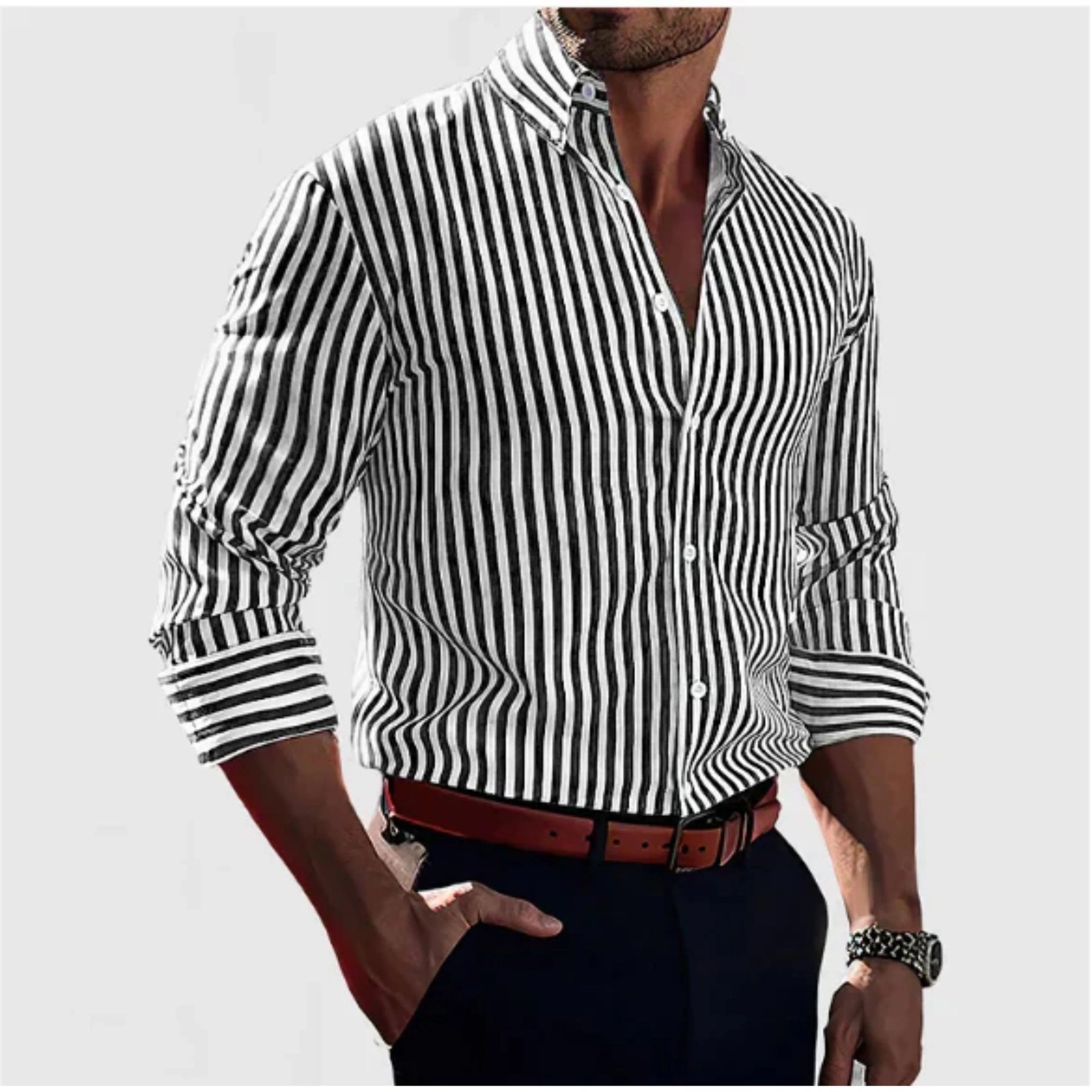 Herrskjorta Randig Modern Stil 1
