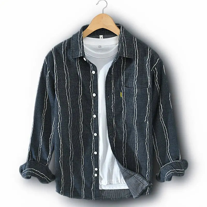 Herrskjorta Randigt Mönster Modern Stil 1