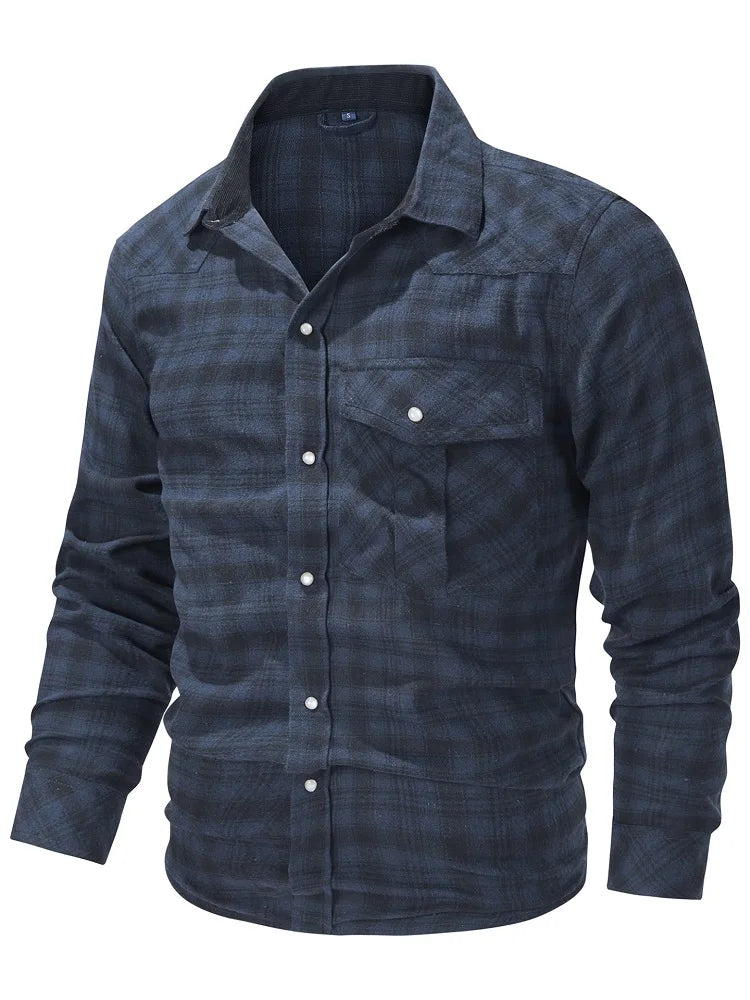 Herrskjorta Rutig Långärmad Flanell Casual 1