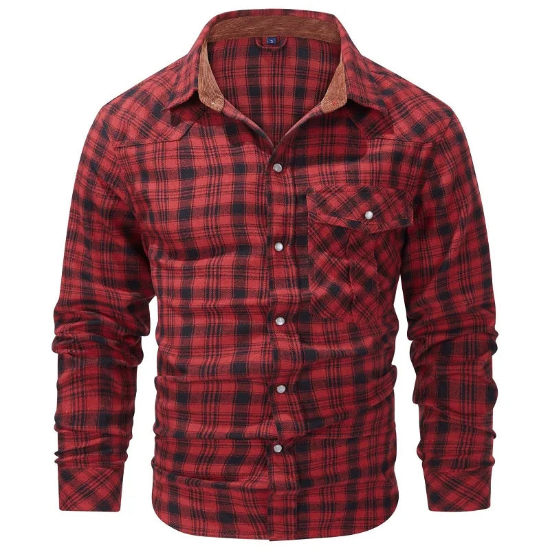 Herrskjorta Rutig Långärmad Flanell Casual 2