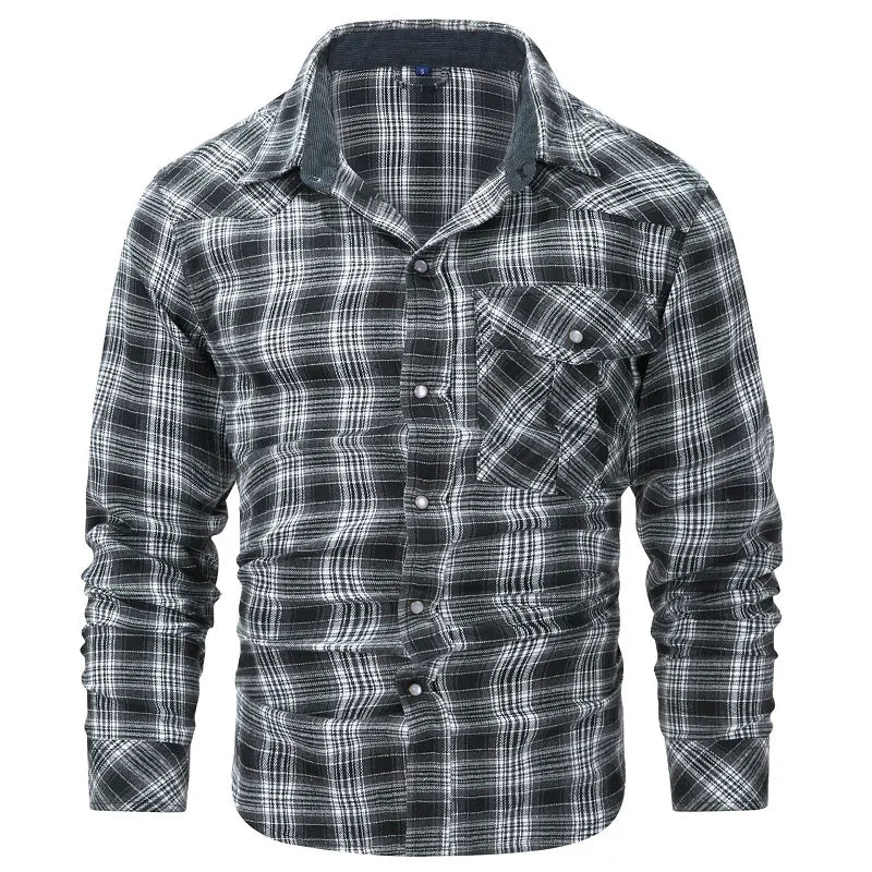 Herrskjorta Rutig Långärmad Flanell Casual 3