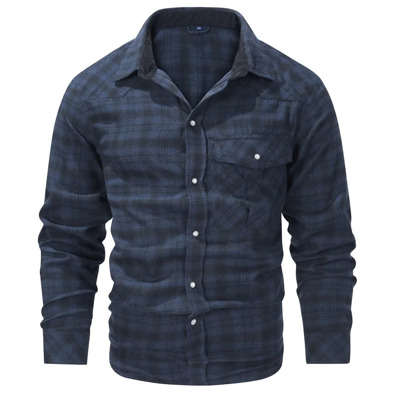 Herrskjorta Rutig Långärmad Flanell Casual 4