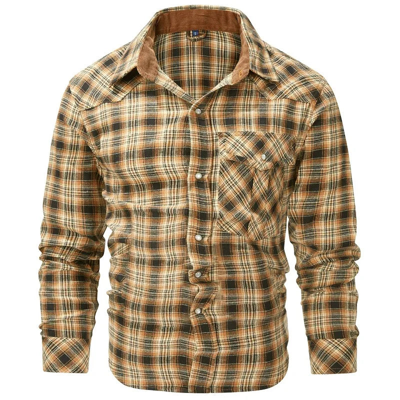 Herrskjorta Rutig Långärmad Flanell Casual 5