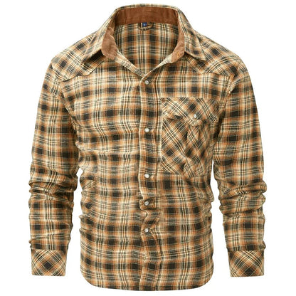 Herrskjorta Rutig Långärmad Flanell Casual 5