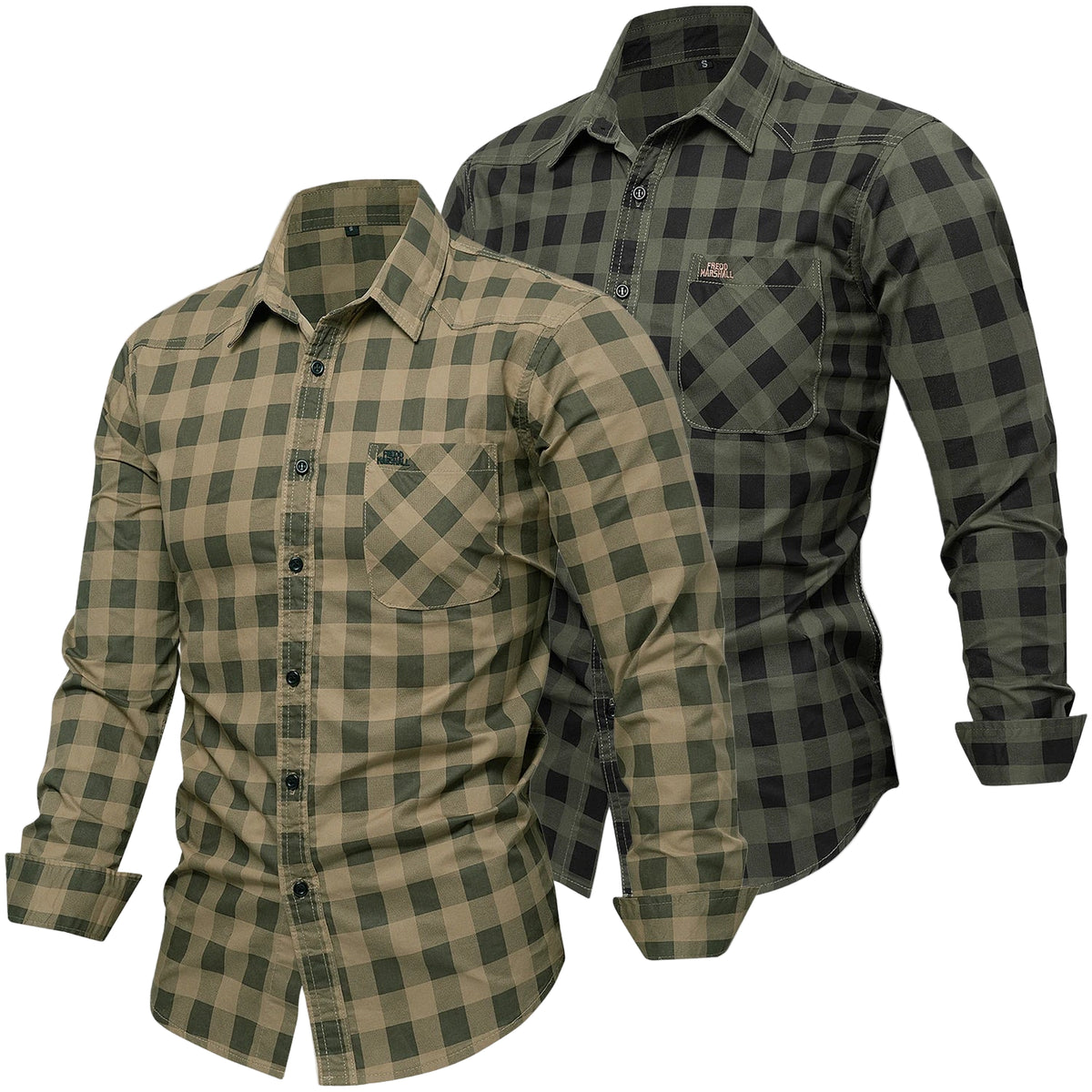 Herrskjorta Rutigt Mönster Långärmad 100% Bomull 0