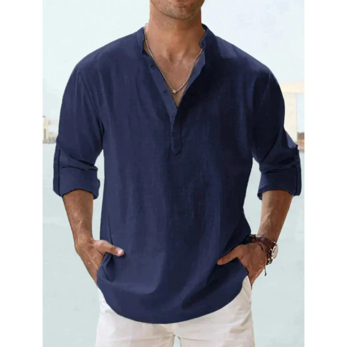 Herrskjorta Slim Fit Klassisk Stil 10