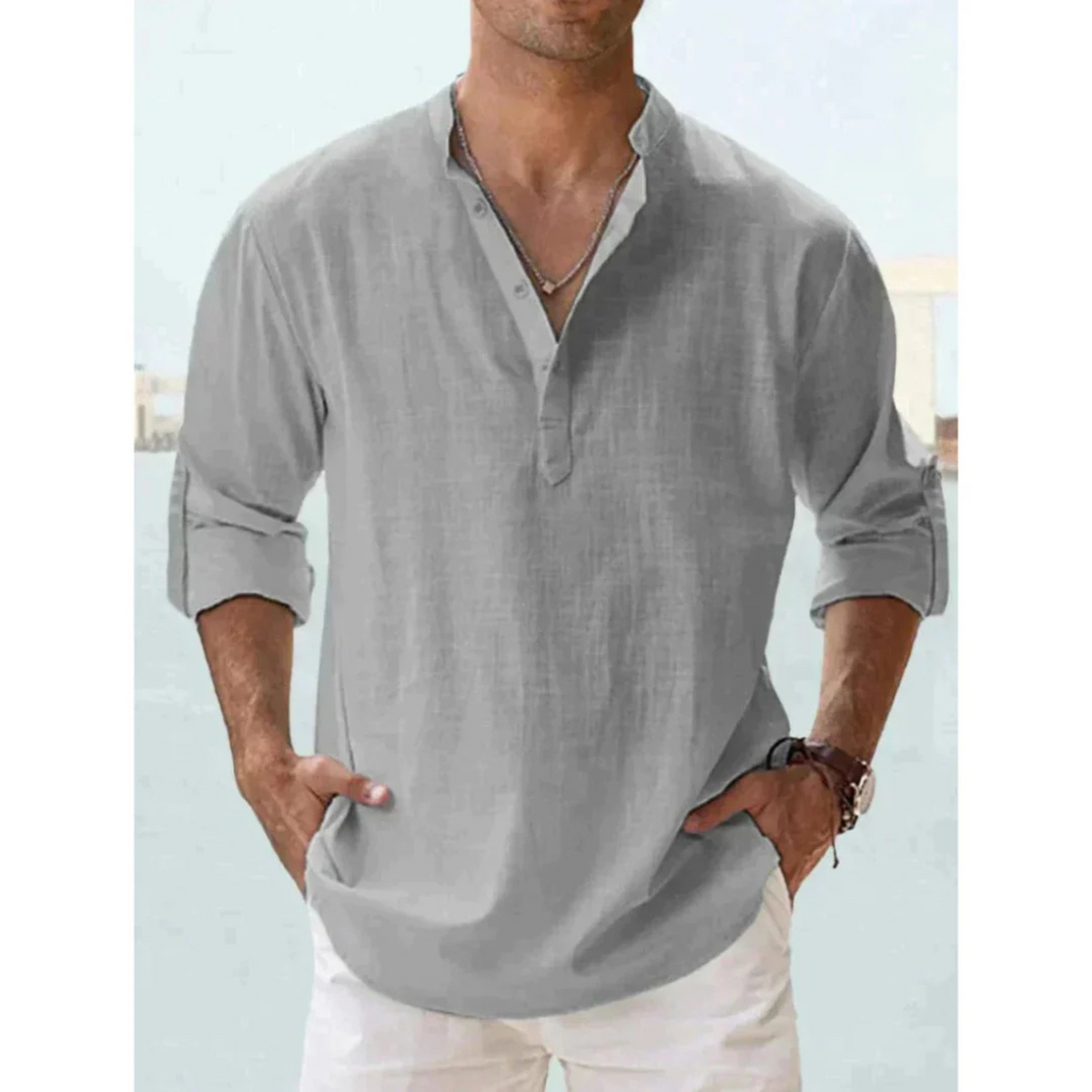 Herrskjorta Slim Fit Klassisk Stil 3