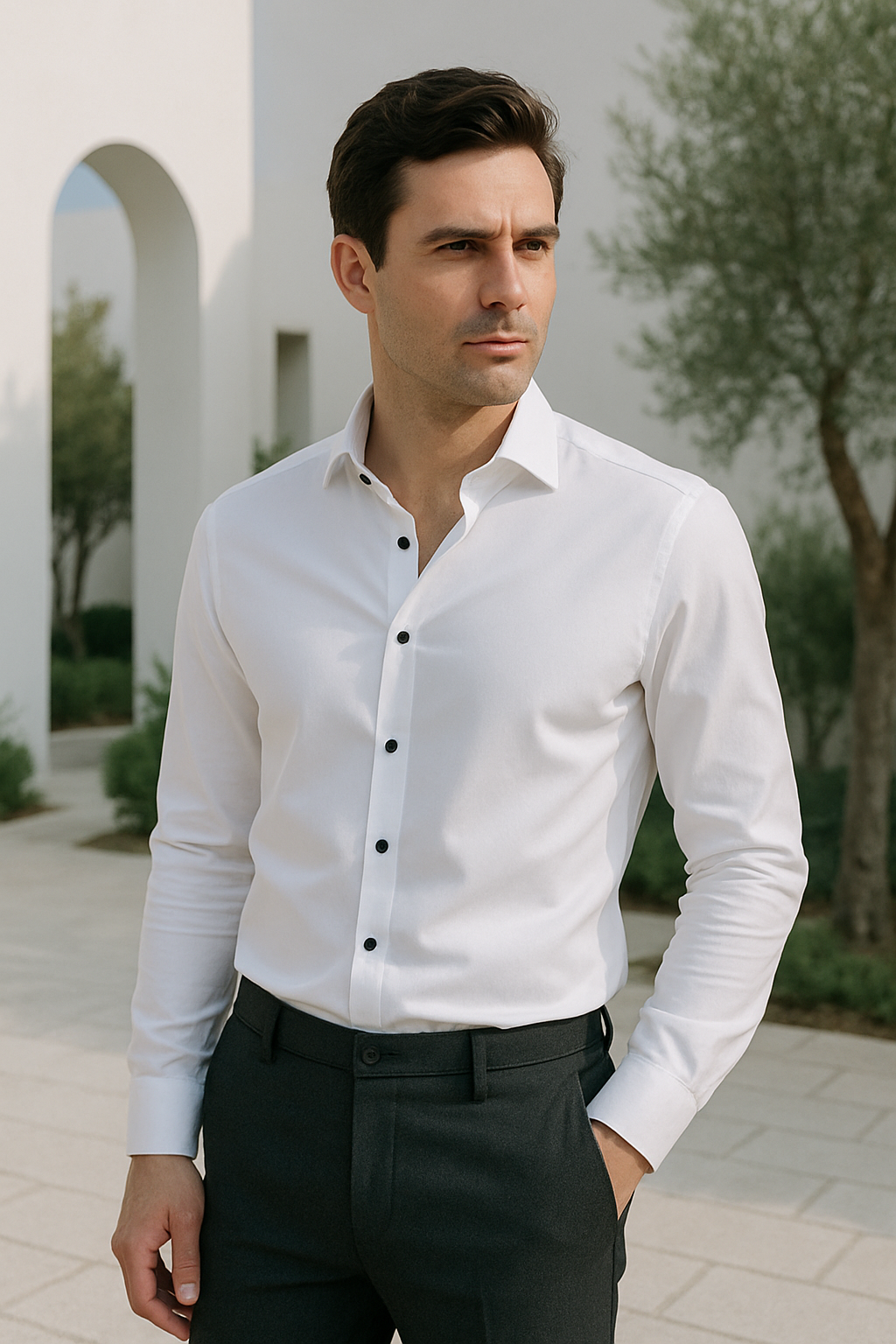 Herrskjorta Smart Casual Stretch Slim Fit Tyg 2