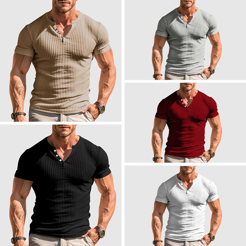 Herrskjorta Urban Henley Stil Modern Passform Kort Ärmar 5