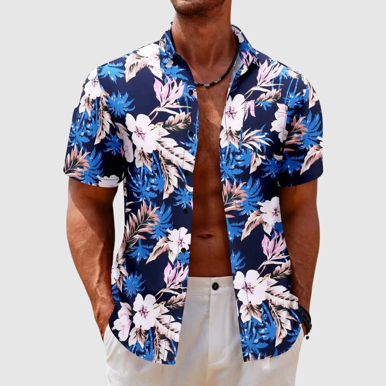 Herrskjorta med Tropiskt Blommönster 1