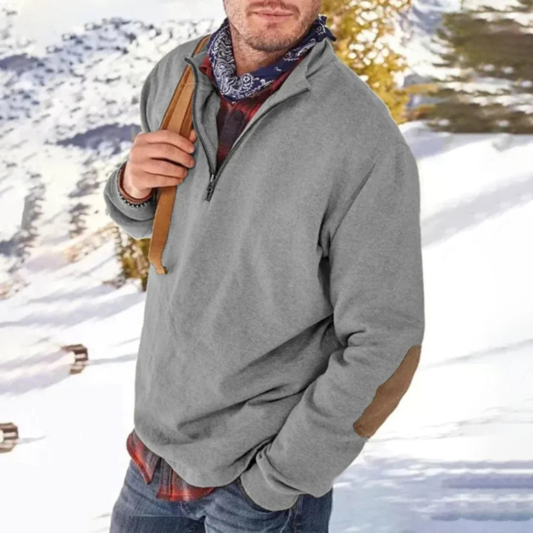 Herrtröja med Halv Dragkedja och Armbågslappar 3