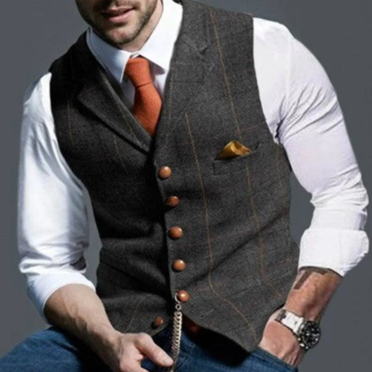 Herrväst Slim Fit med Knappdetaljer 3