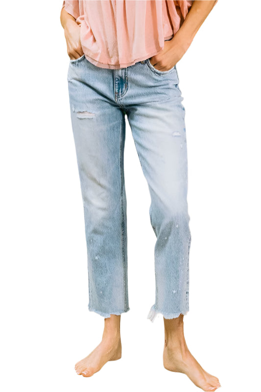 Hög midja Ankel raka jeans Ljus denim 0