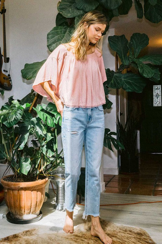 Hög midja Ankel raka jeans Ljus denim 1