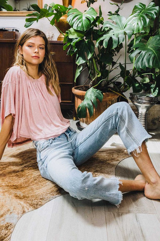 Hög midja Ankel raka jeans Ljus denim 2