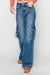 Hög midja cargo jeans med sidofickor för kvinnor 1