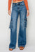 Hög midja cargo jeans med sidofickor för kvinnor 2