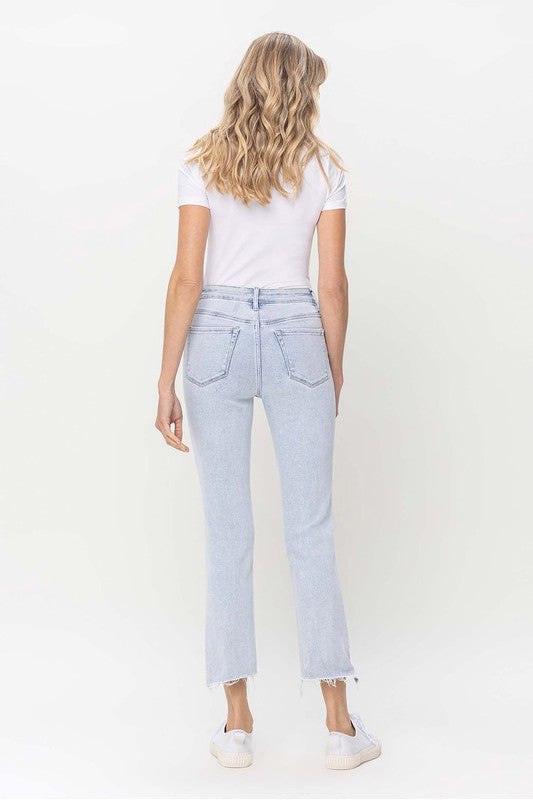 Hög midja raka jeans i ljus denim 4