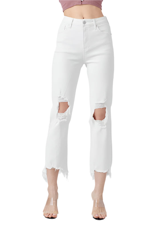Höga raka cropped jeans för kvinnor i vitt 0