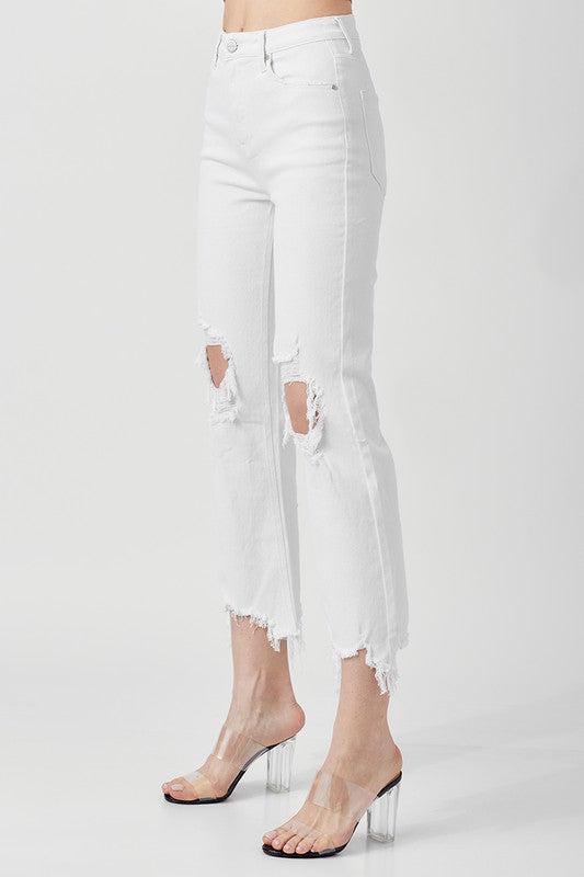 Höga raka cropped jeans för kvinnor i vitt 1