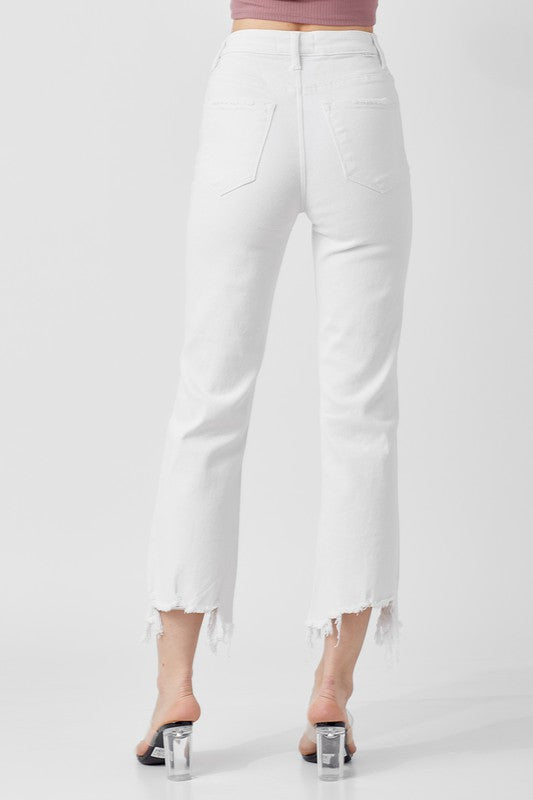 Höga raka cropped jeans för kvinnor i vitt 3