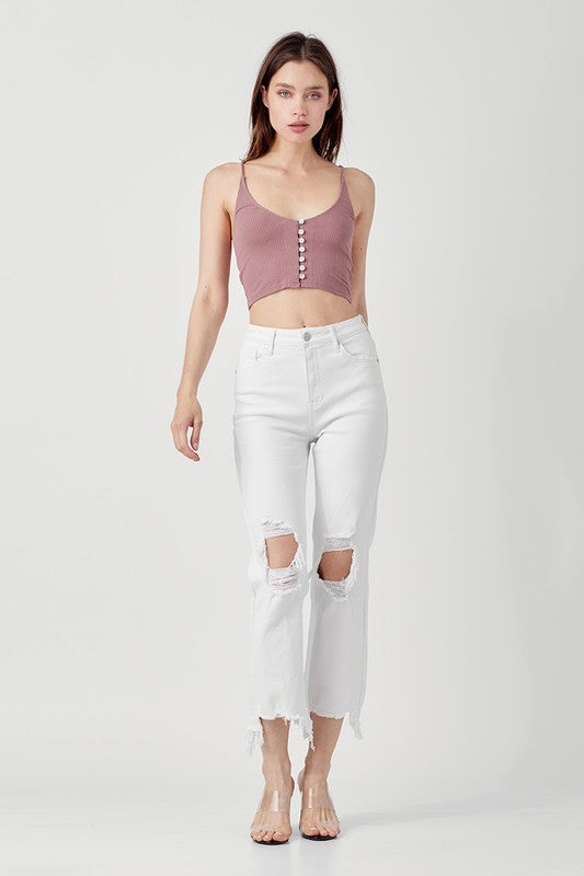 Höga raka cropped jeans för kvinnor i vitt 4