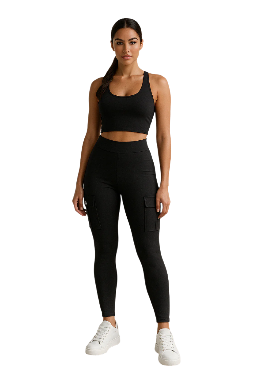 Högmidjade Cargo Byxor Dam Slim Fit Stretch Material 0