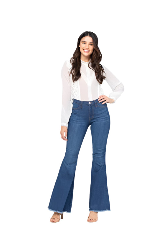 Högmidjade Flared Jeans för Damer i Blått 0