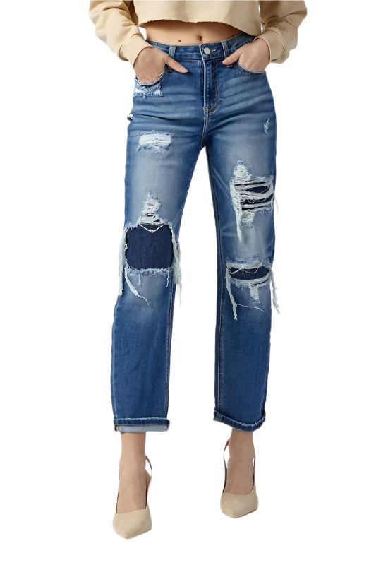 Högmidjade Raka Jeans Mörka 0