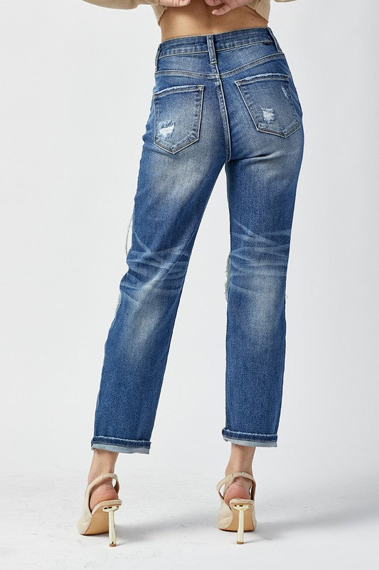 Högmidjade Raka Jeans Mörka 3