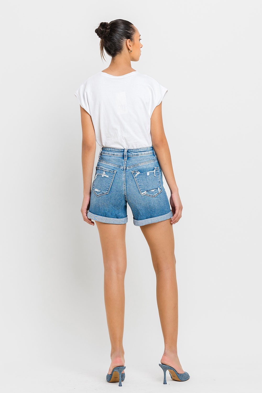 Högmidjade Shorts i Denim med Rullad Manschett 2