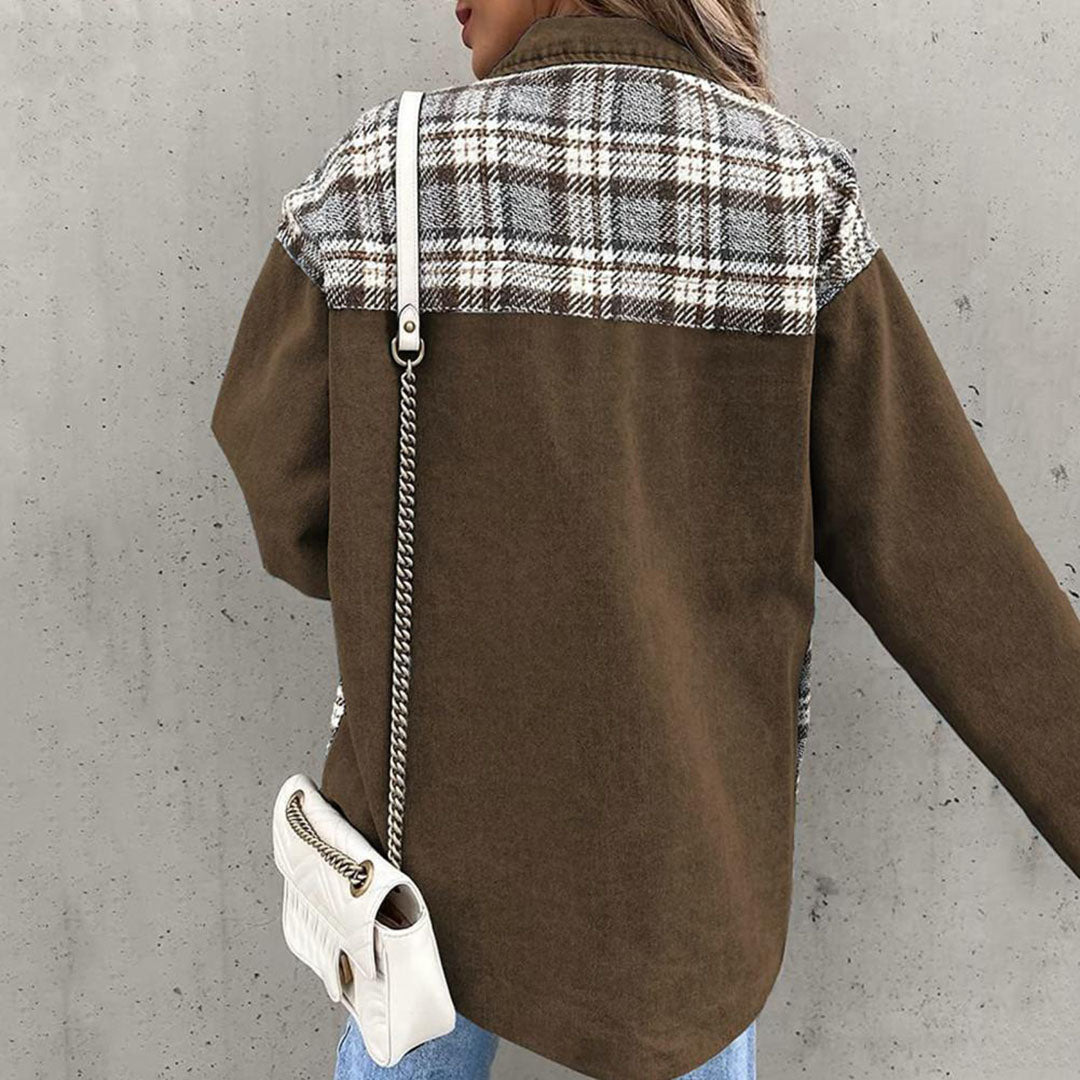 Höstjacka Dam Rutig Design Trendig Långärmad 8