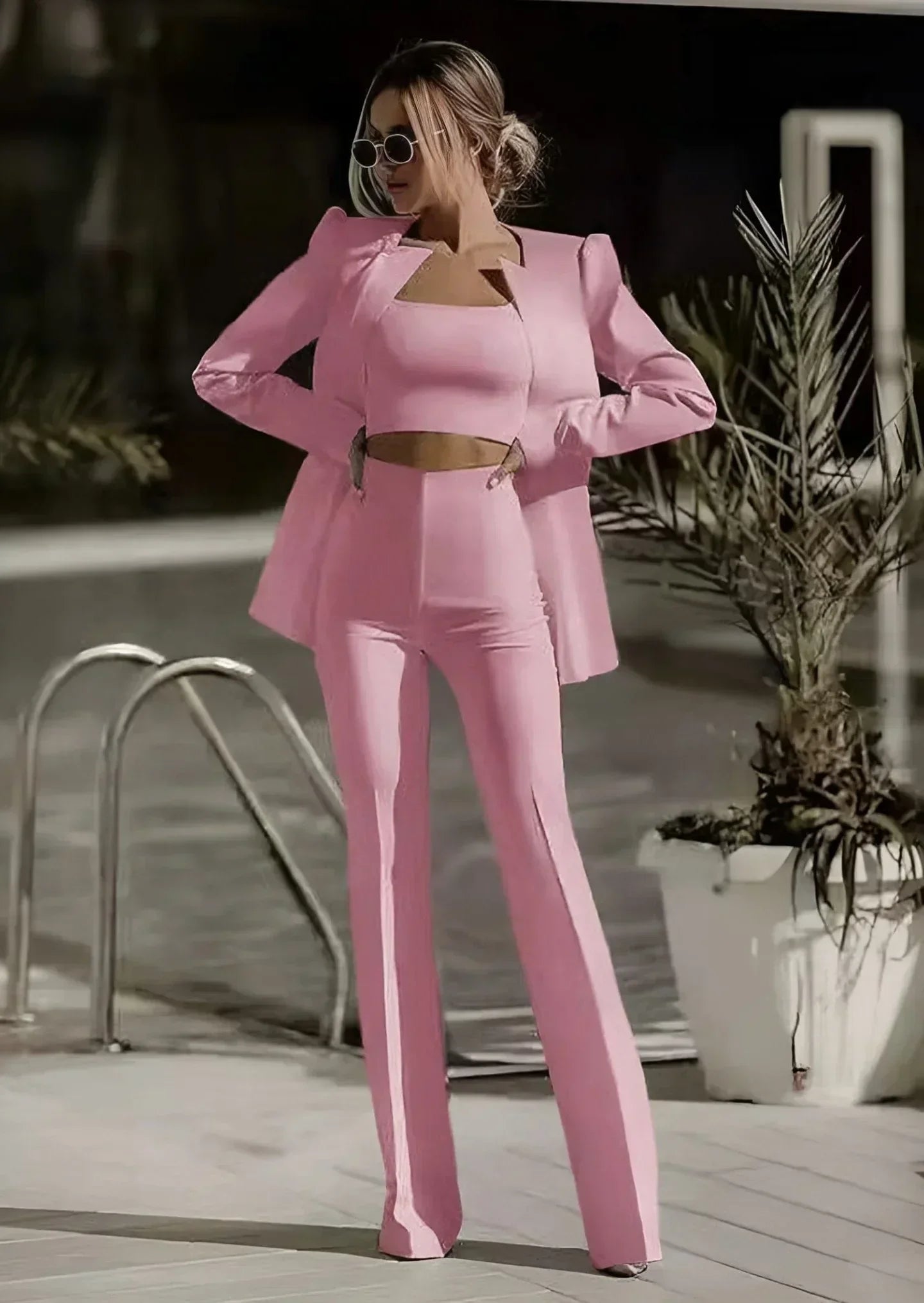 Kvinnors 3-delad Uppsättning Blazer, Topp och Byxor-1