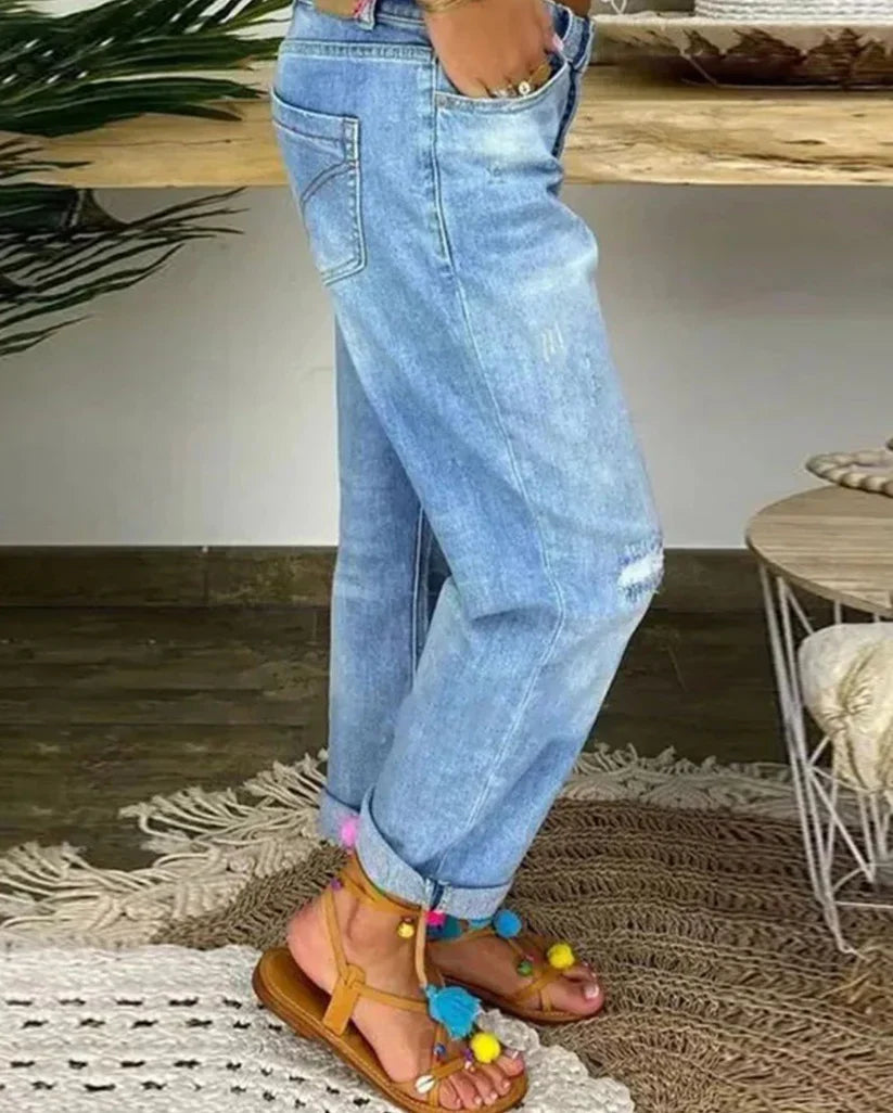Dam Baggy Jeans Lösa i 100% Bomull-2