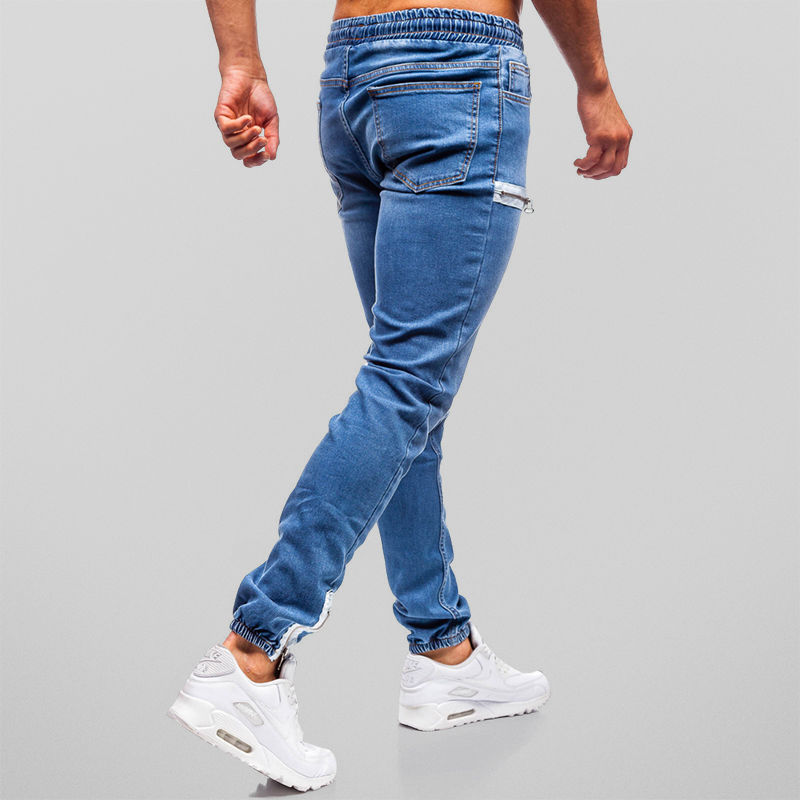 Herr Joggingbyxor Denim med Blixtlås i Mjuk Bomull 5