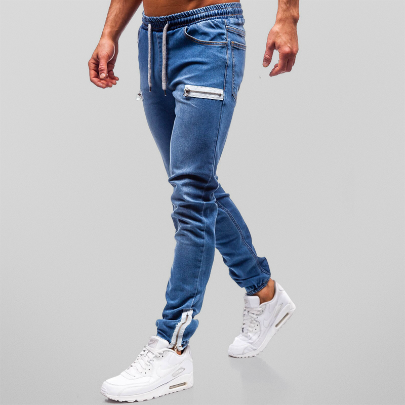 Herr Joggingbyxor Denim med Blixtlås i Mjuk Bomull 4