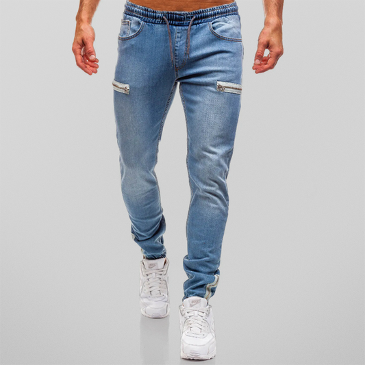 Herr Joggingbyxor Denim med Blixtlås i Mjuk Bomull 1